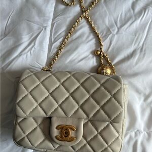 Chanel Beige Quilted Crossbody Bag with Gold Chain